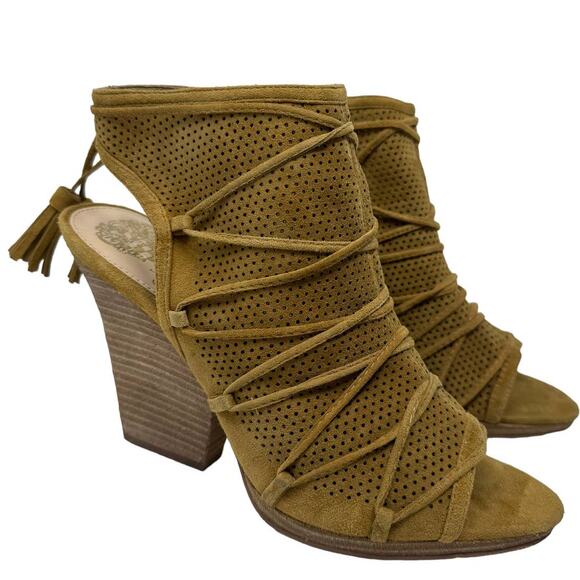 Vince Camuto Javy Tan Open Toe Suede Bootie 8.5 - Picture 3 of 10